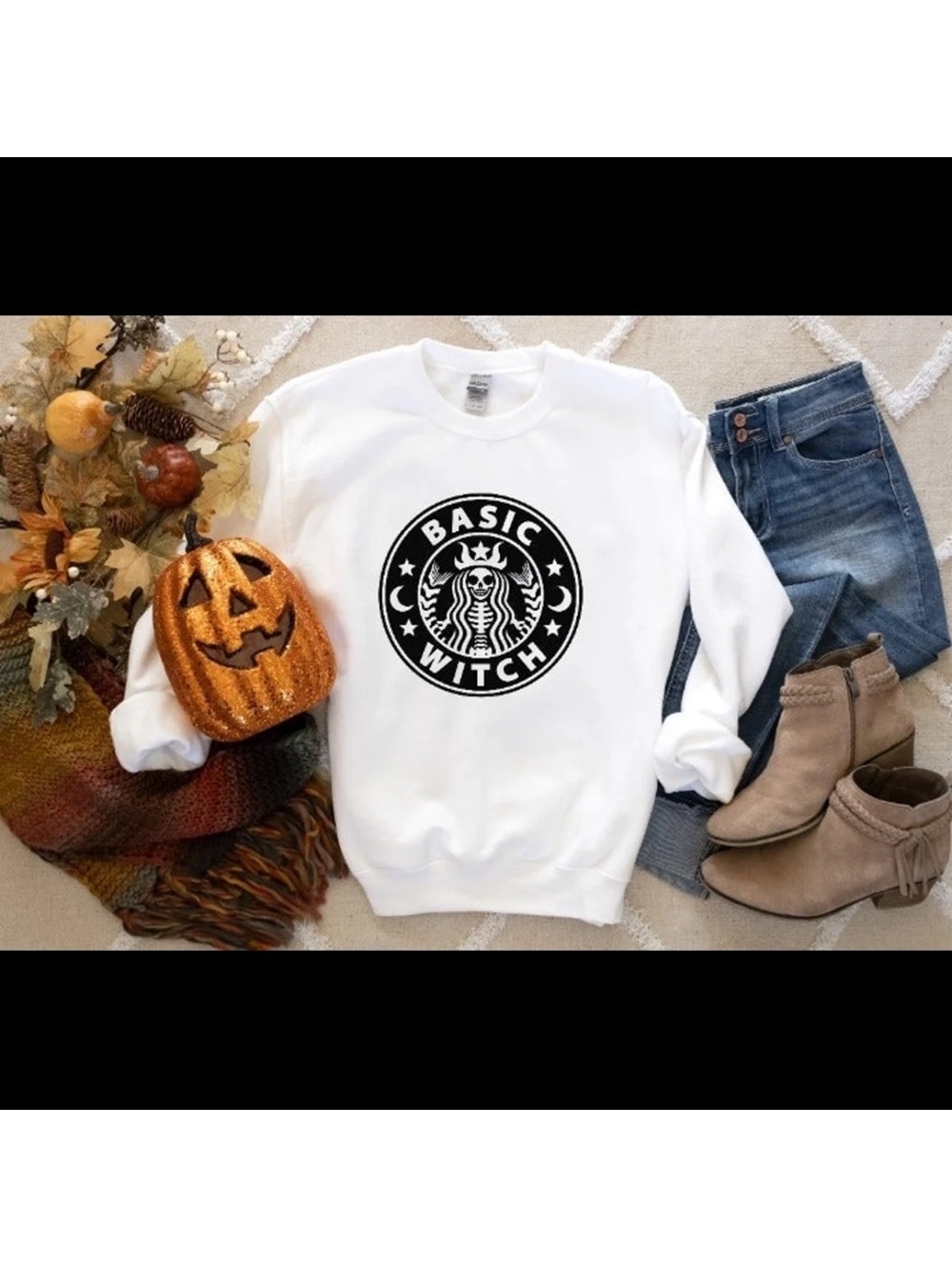 🎃Basic Witch Halloween Starbucks Inspired Crewneck Sweatshirt white